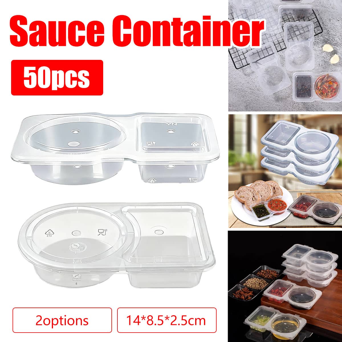 Disposable Takeaway Sauce Containers with Lids Food Grade - Pack of 50 Round Well Design - view 2