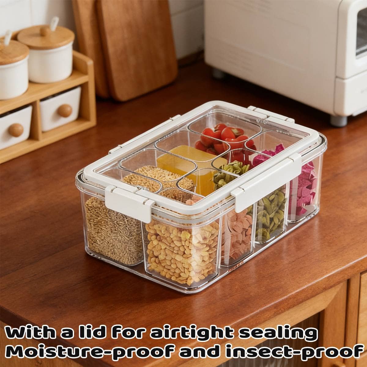 Divided Kitchen Storage Box with Handle, Sealed Lid and Clip Locks - view 4
