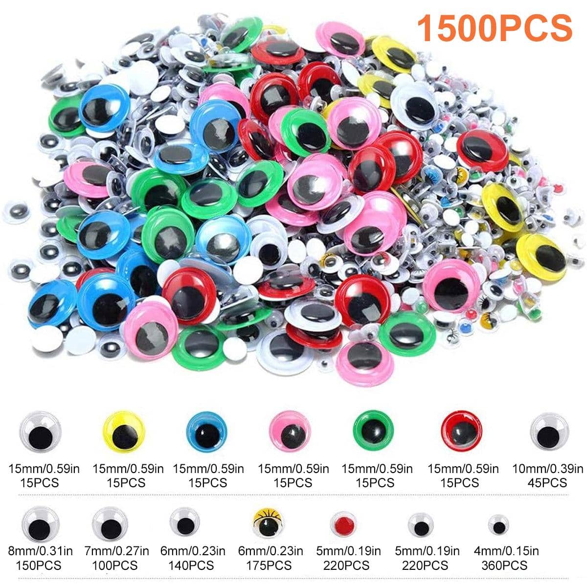 DIY Adhesive Eye Stickers - 1500 Pack, Assorted Sizes - view 3