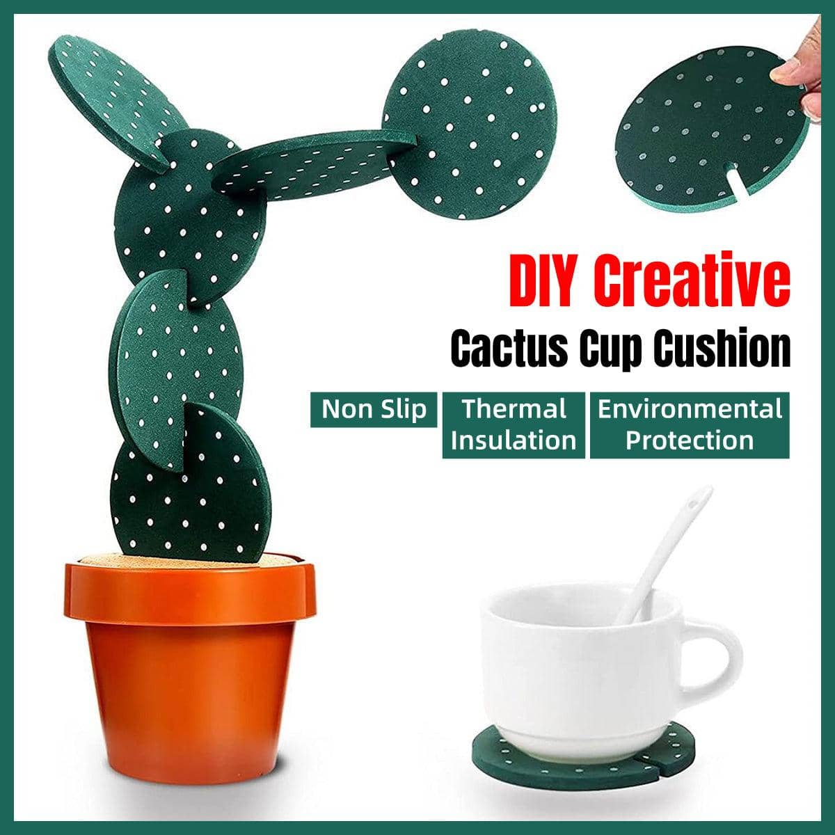 DIY Cactus Heat Insulation Non-Slip Coaster Set for Home and Desk Decor