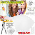DIY Craft Heat Shrink Plastic Sheet Kit 182 Pieces with Punch, Clasps and Rings