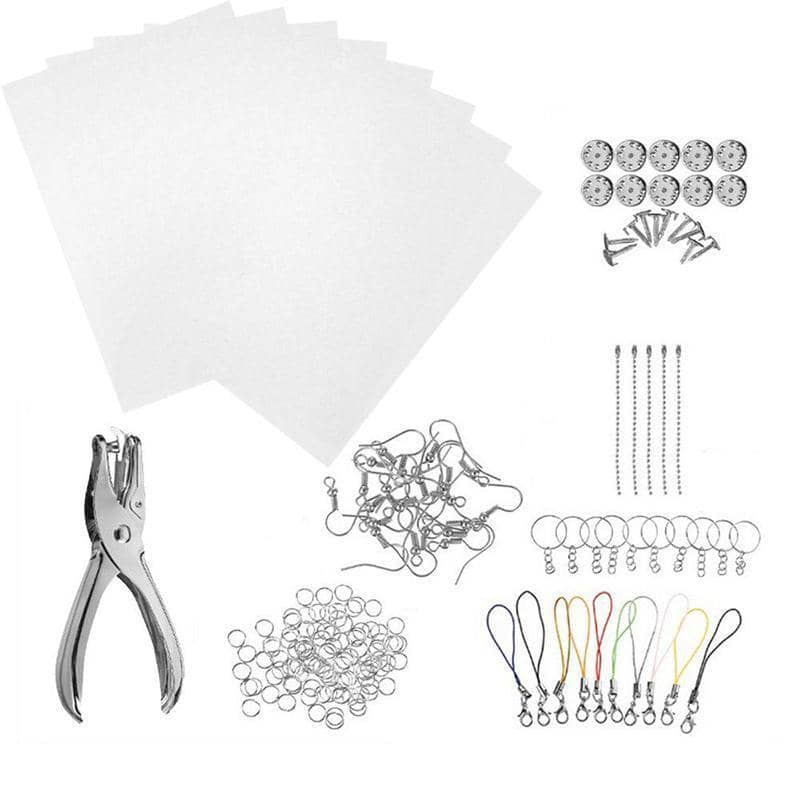 DIY Craft Heat Shrink Plastic Sheet Kit 182 Pieces with Punch, Clasps and Rings - view 2