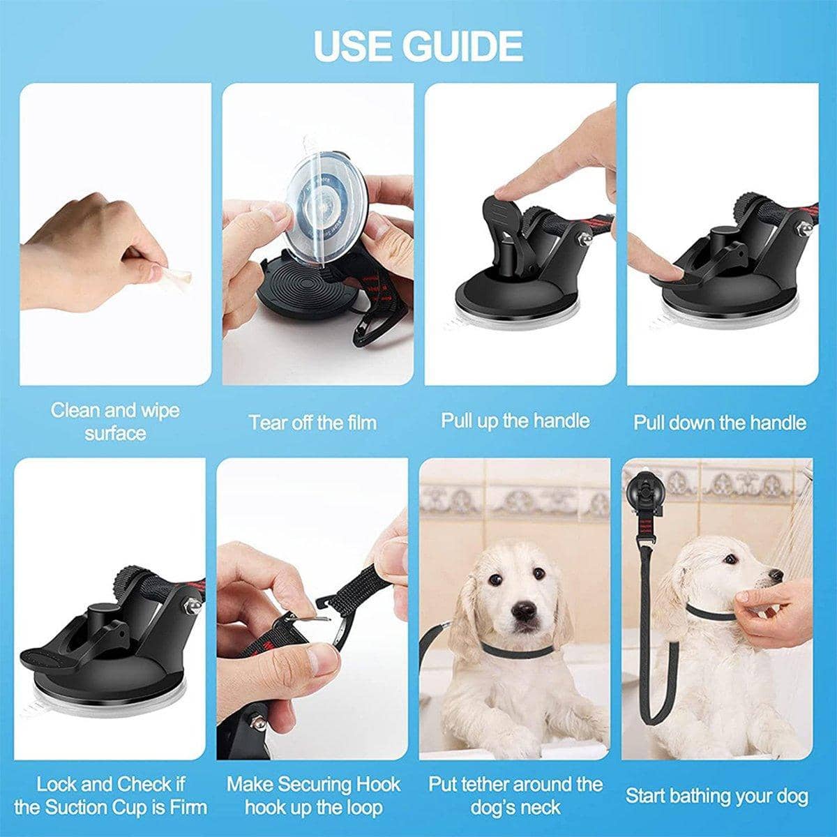 Dog and Cat Grooming Bath Holder with Suction Cup and Adjustable Tether - view 5