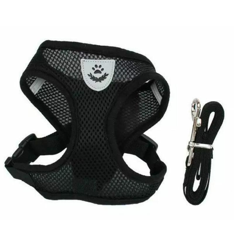 Dog and Cat Harness Vest, Size L, Soft Breathable Mesh - Black
