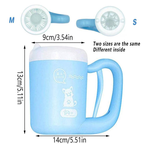 Dog and Cat Paw Cleaner Cup with Silicone Brush - Blue, Size S