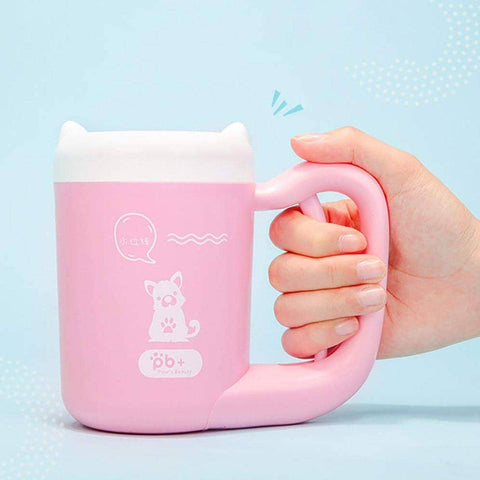Dog and Cat Paw Cleaner Cup with Silicone Brush - Pink, Size M