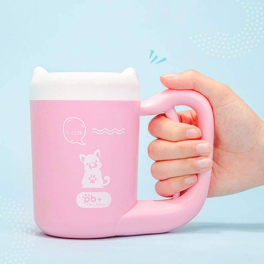 Dog and Cat Paw Cleaner Cup with Silicone Brush - Pink, Size M