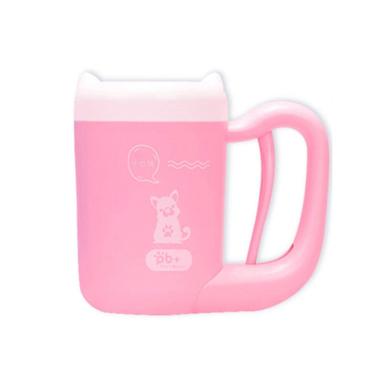 Dog and Cat Paw Cleaner Cup with Silicone Brush - Pink, Size S