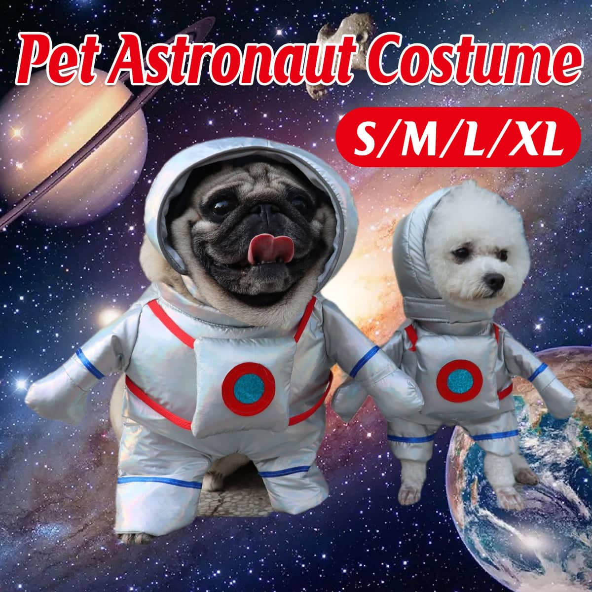 Dog Astronaut Costume, Silver Pet Space Suit - Size XL (Chest 32 cm, Back 23 cm) - view 2