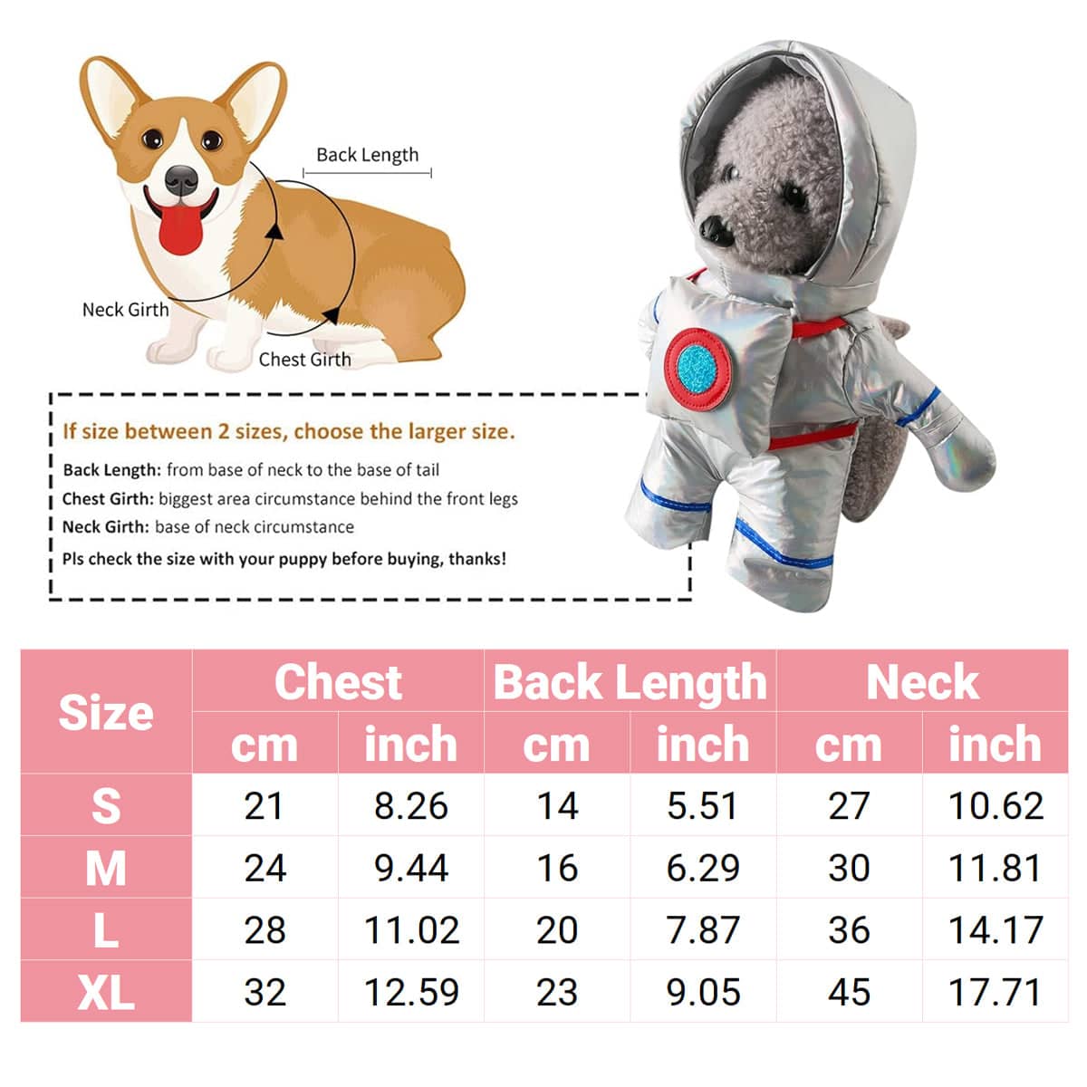 Dog Astronaut Costume, Silver Pet Space Suit - Size XL (Chest 32 cm, Back 23 cm) - view 4
