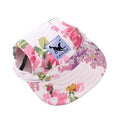 Dog Baseball Cap Sun Hat with Ear Holes - Pink Floral Print, XL (Head 48 cm)