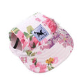 Dog Baseball Cap Sun Hat with Ear Holes - Pink Flower Print, Small (Head 29 cm)