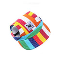 Dog Baseball Cap Sun Hat with Ear Holes - Rainbow Stripe, Small (Head 29 cm)