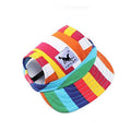 Dog Baseball Cap Sun Hat with Ear Holes - Rainbow Stripe, XL (Head 48 cm)