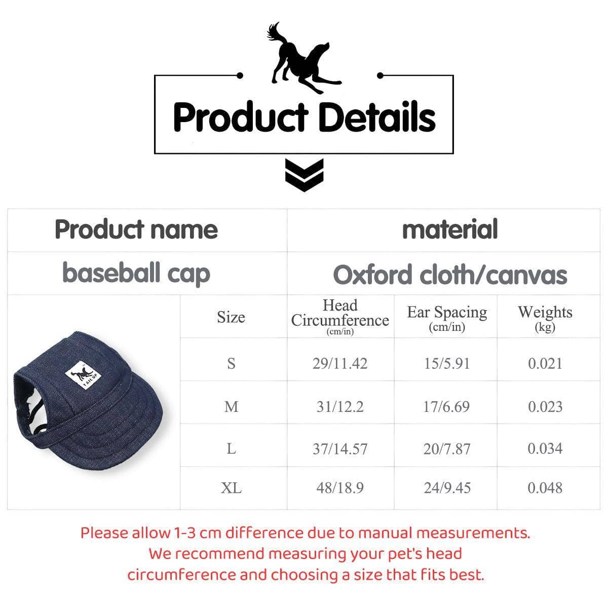 Dog Baseball Cap Sun Hat with Ear Holes - Red, Large (Head 37 cm) - view 4