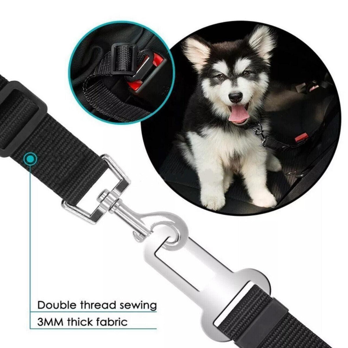 Dog Car Seat Belt Lead, Adjustable Pet Travel Restraint Strap - Blue - view 6