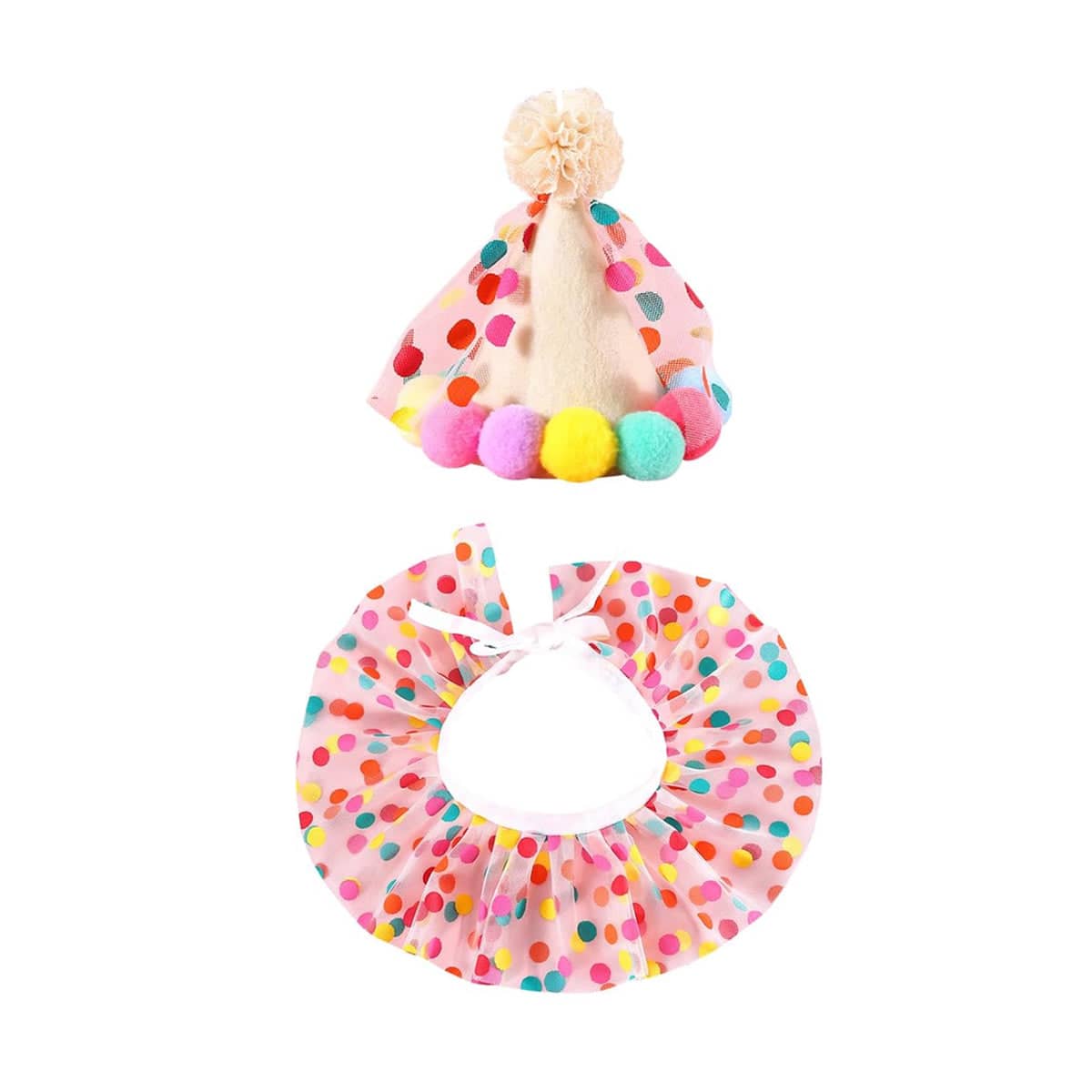 Dog Cat Birthday Dress Bib and Felt Hat Party Set - S, Bib Perimeter 18 cm