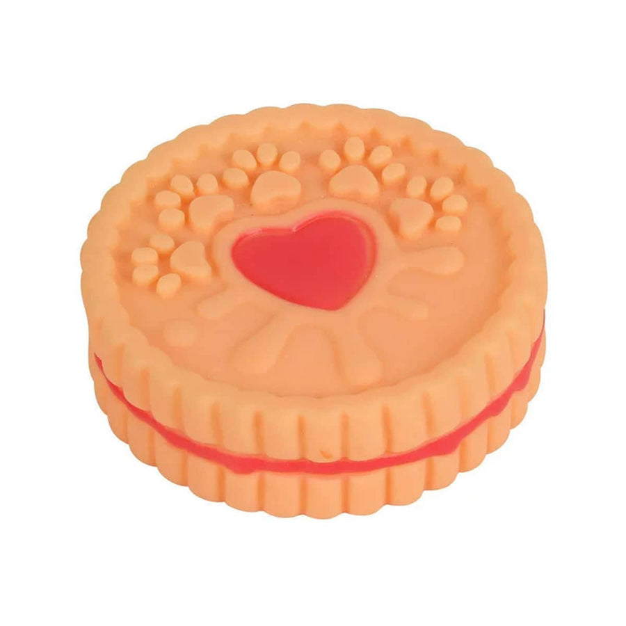 Dog Chew Toy, Round Biscuit Shape - Peach Heart Jam Biscuit