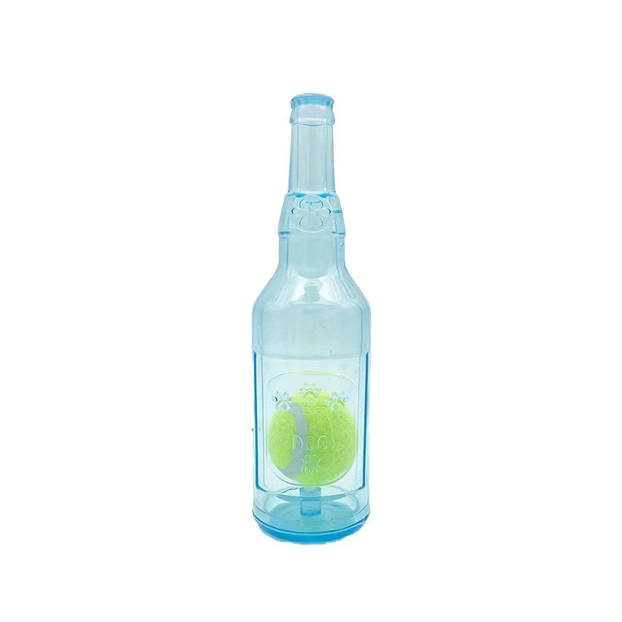Dog Chew Toy Tennis Ball Wine Bottle Squeaky - Blue, Small
