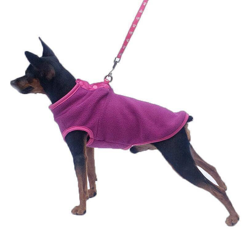 Dog Fleece Jumper Vest, Winter Warm - Dark Blue with Red Trim, Size M - view 4