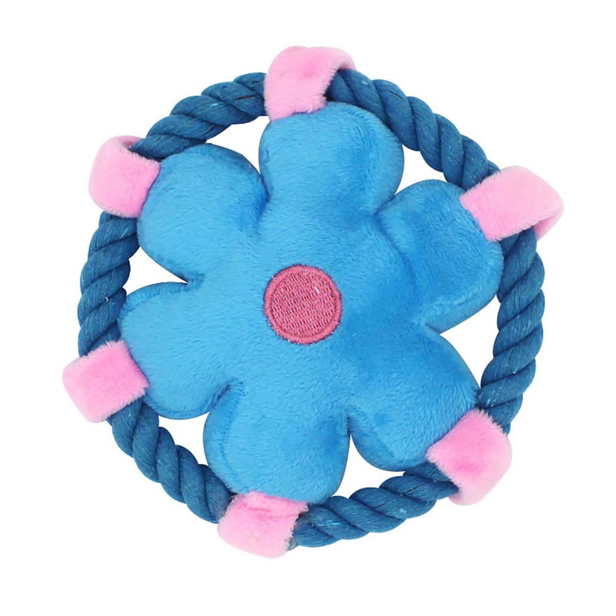 Dog Flying Disc Throw Toy, Flower Shape Plush with Squeaker and Rope Ring - view 2