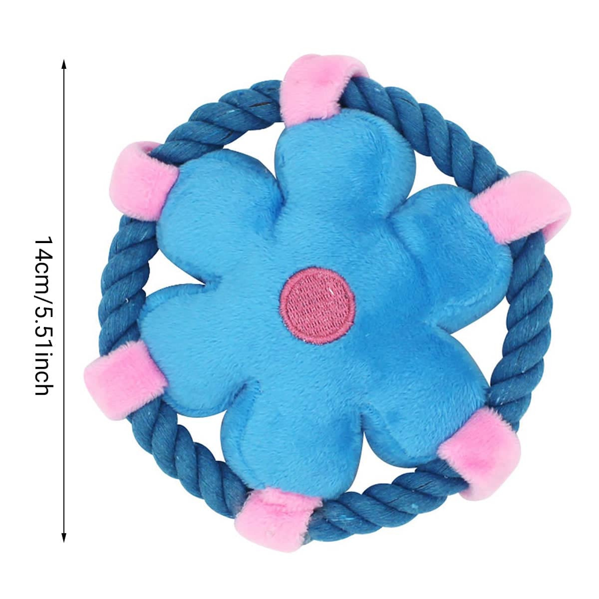 Dog Flying Disc Throw Toy, Flower Shape Plush with Squeaker and Rope Ring - view 3