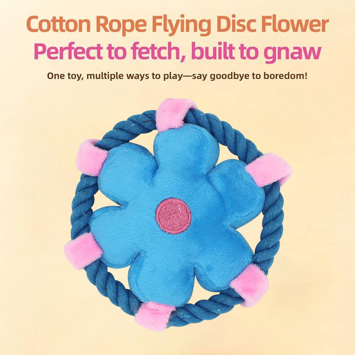Dog Flying Disc Throw Toy, Flower Shape Plush with Squeaker and Rope Ring - view 5