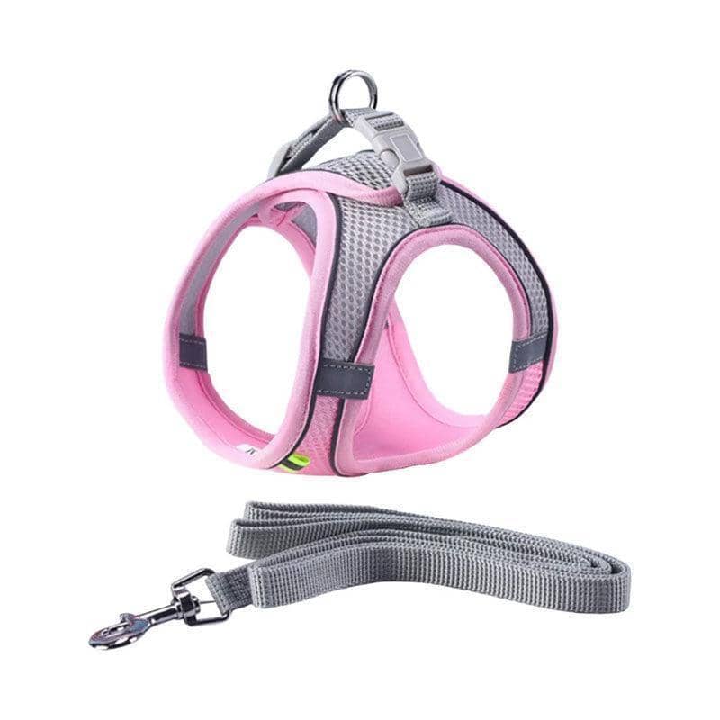 Dog Harness with 1.5 m Leash, Pink and Grey - Size L (Neck 44-52 cm, Chest 50-59 cm)