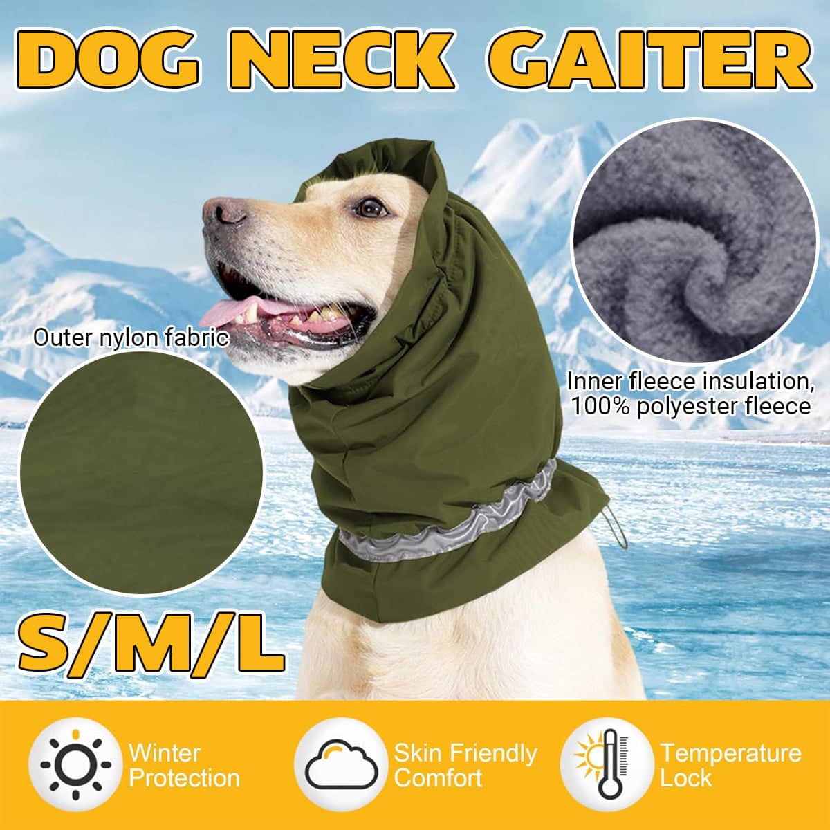 Dog Head Cover and Neck Scarf, Fleece Lined - Olive Green, Medium (Neck 40-54 cm) - view 2