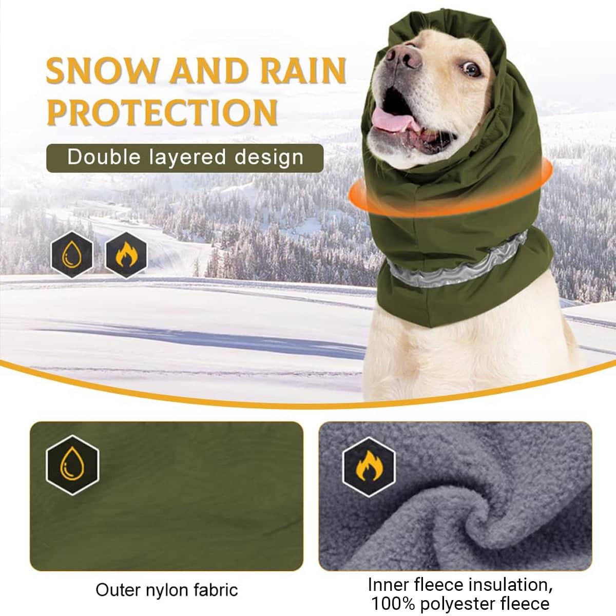 Dog Head Cover and Neck Scarf, Fleece Lined - Olive Green, Medium (Neck 40-54 cm) - view 5