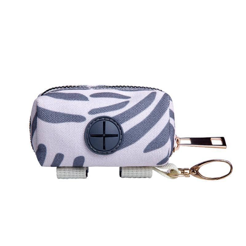 Dog Poop Bag Holder with Clip - Grey and White Print
