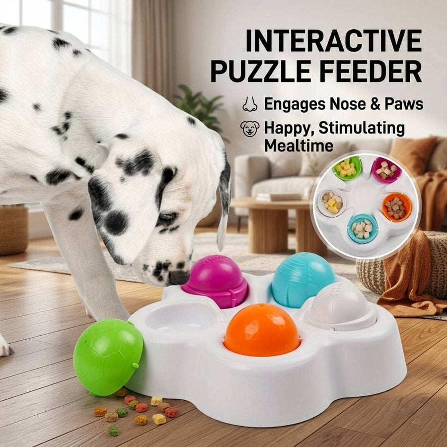 Dog Puzzle Feeder - Interactive Slow Feeder Bowl with 5 Removable Treat Cups