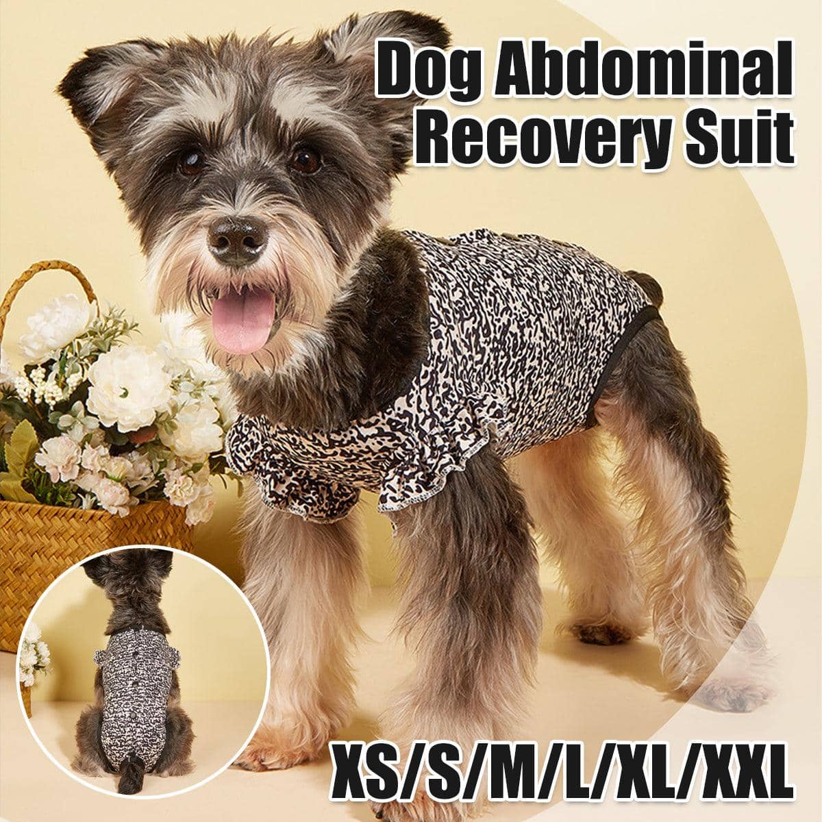 Dog Recovery Suit for After Surgery - Black and Cream Print, Size M (Chest 40 cm) - view 2