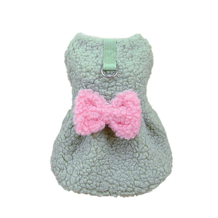Dog Skirt Dress with Bow - Green, Size XL (Chest 52 cm, Back 40 cm)