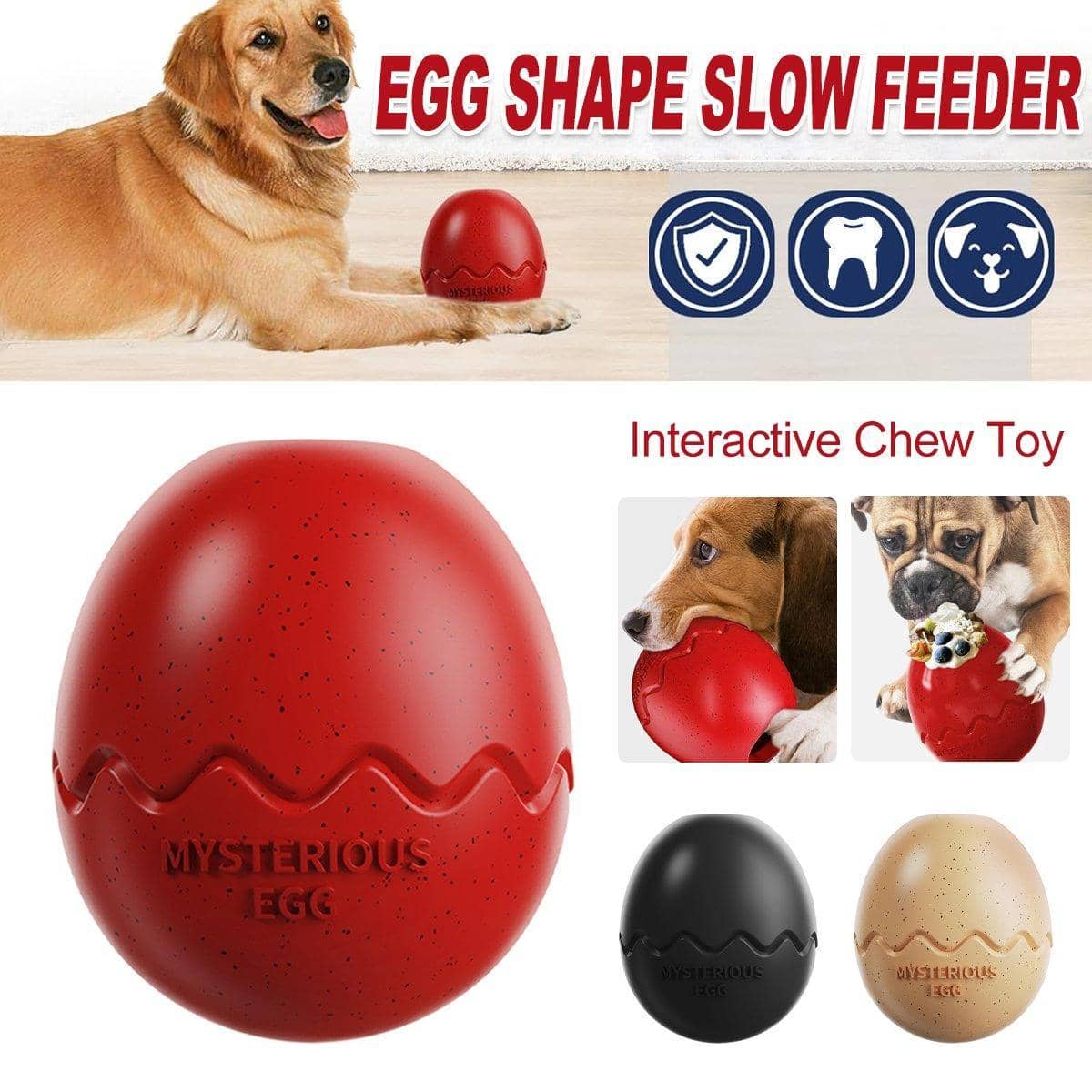 Dog Slow Feeder Toy Egg Shape Interactive Chew Snack Toy - Red - view 2