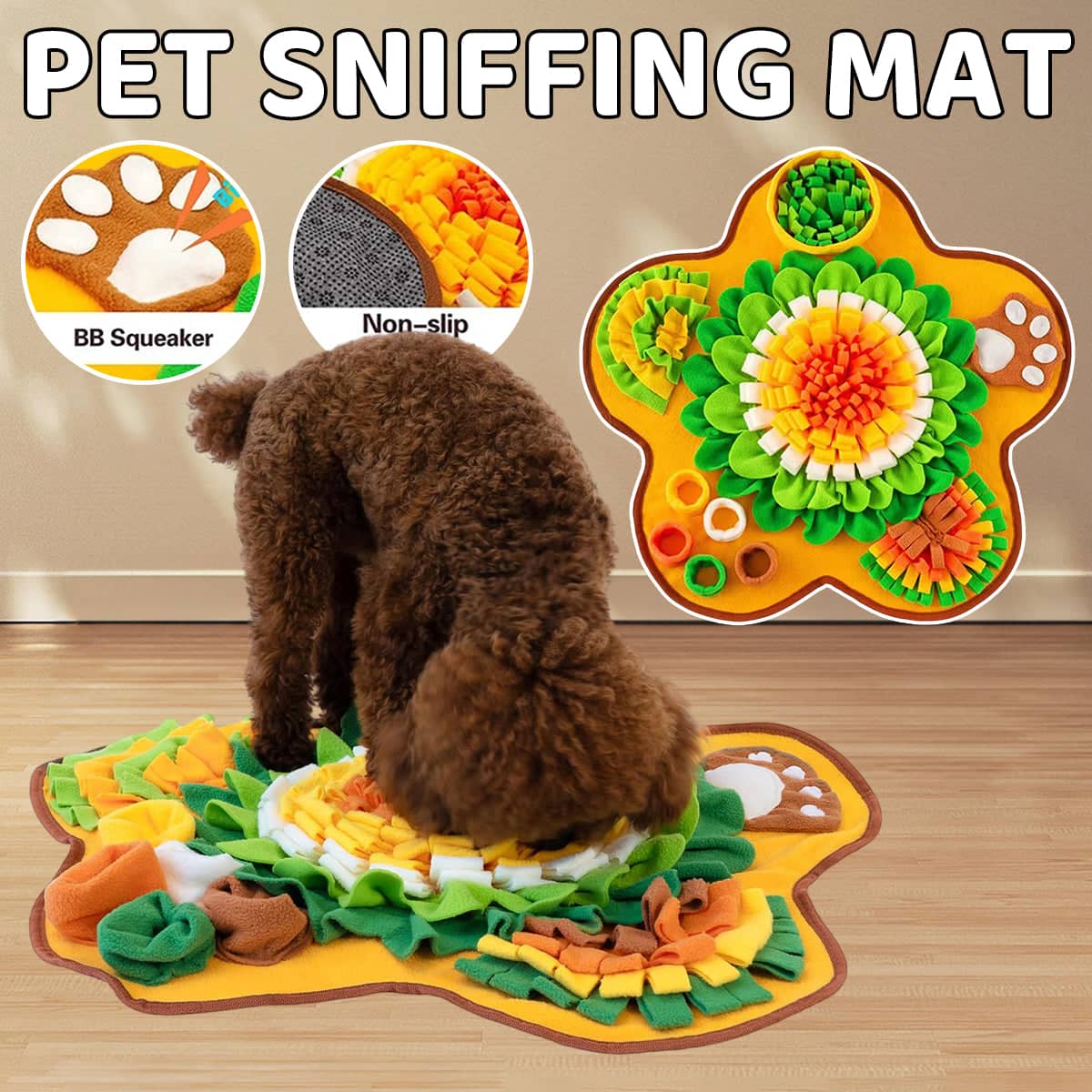 Dog Sniffing Mat Puzzle Toy for Hiding Snacks - Organic Cotton, 60 x 60 cm