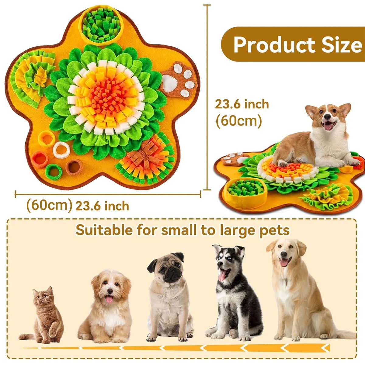 Dog Sniffing Mat Puzzle Toy for Hiding Snacks - Organic Cotton, 60 x 60 cm - view 3