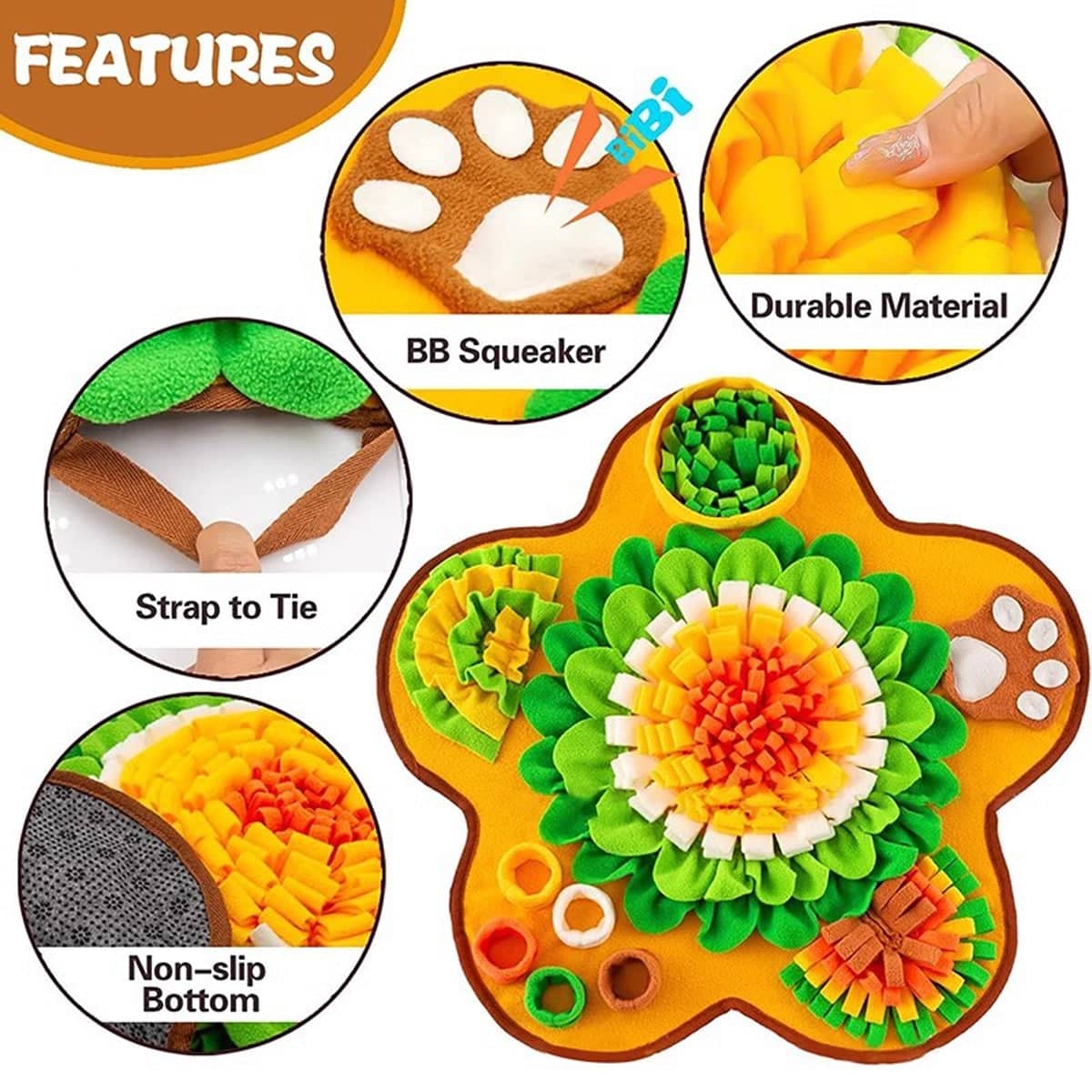 Dog Sniffing Mat Puzzle Toy for Hiding Snacks - Organic Cotton, 60 x 60 cm - view 4
