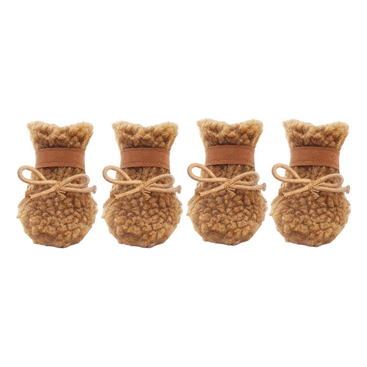 Dog Snow Boots, Warm Non-Slip Cotton Pet Shoes - Brown, Large (4.5 cm Wide x 5.5 cm Long)