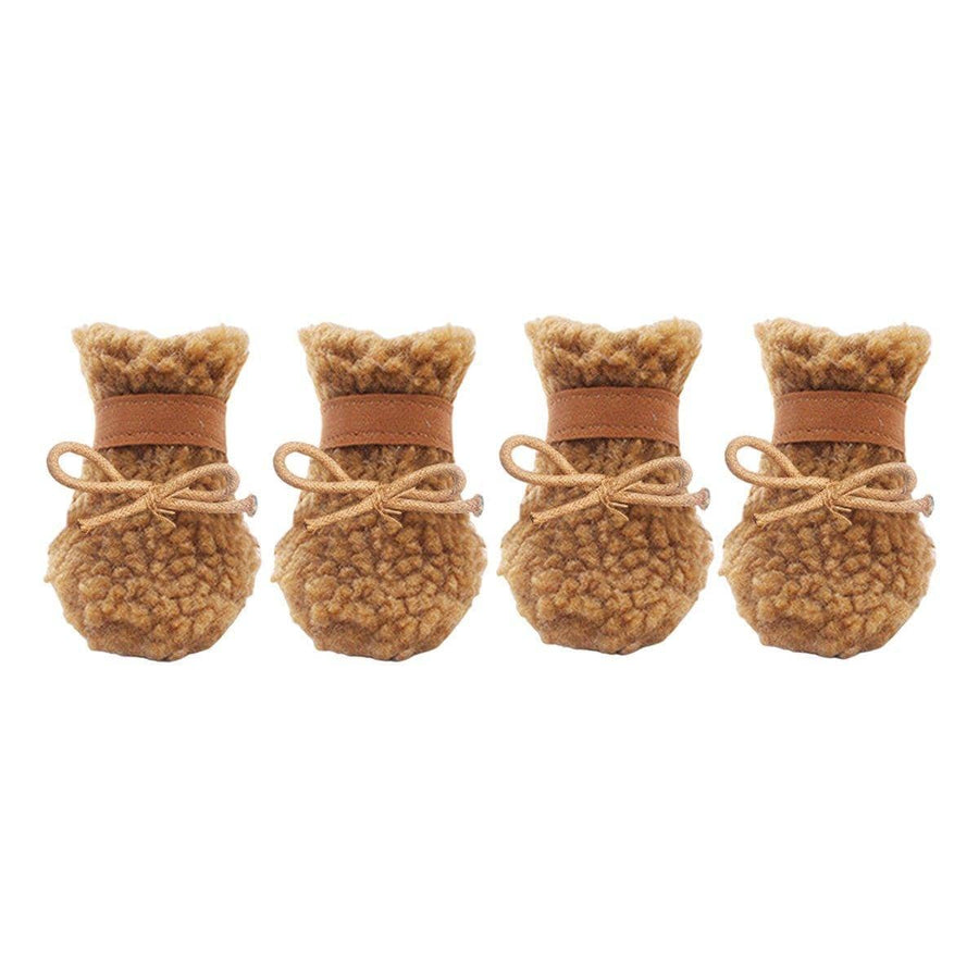 Dog Snow Boots, Warm Non-Slip Cotton Pet Shoes - Brown, Large (4.5 cm Wide x 5.5 cm Long)