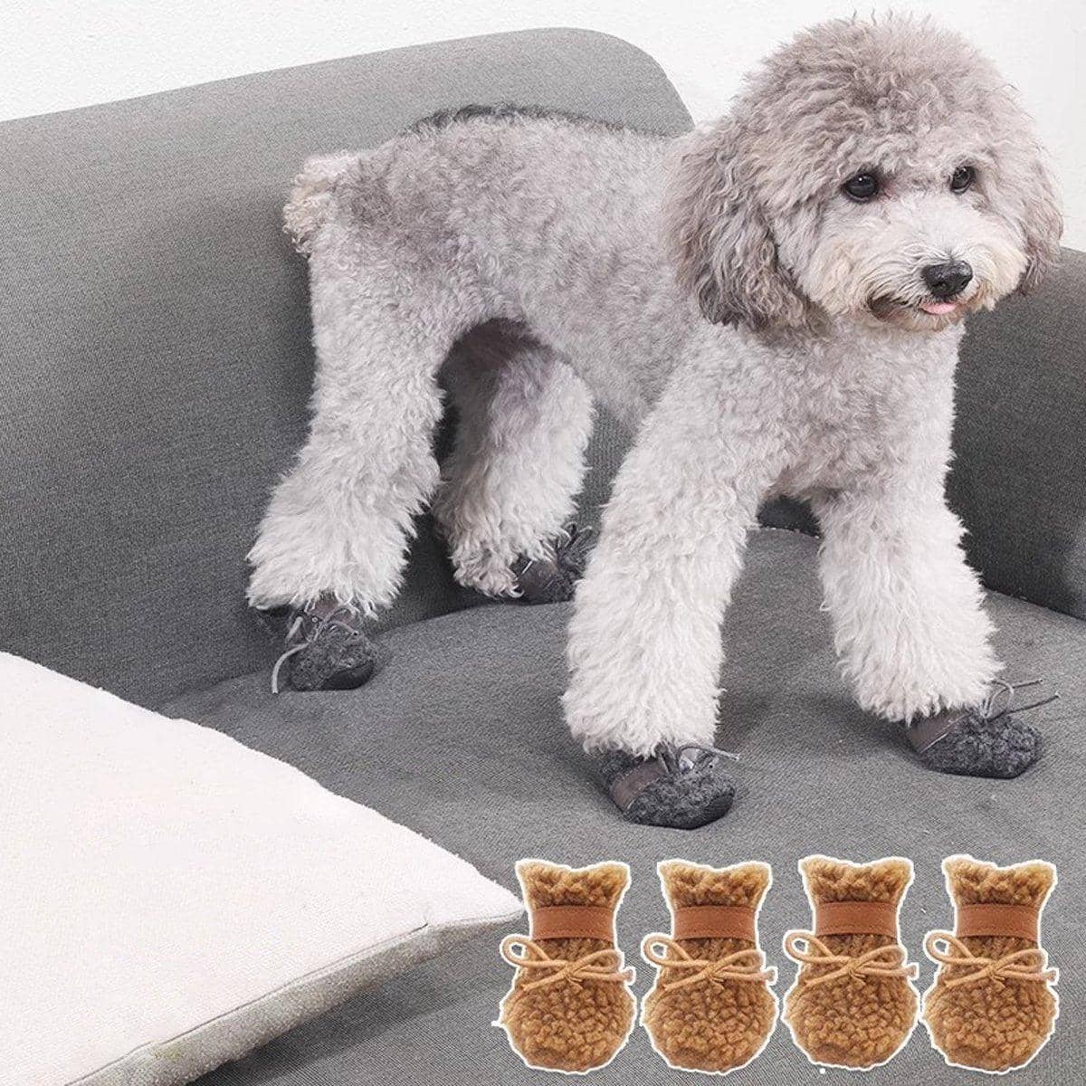 Dog Snow Boots, Warm Non-Slip Cotton Pet Shoes - Brown, Large (4.5 cm Wide x 5.5 cm Long) - view 5