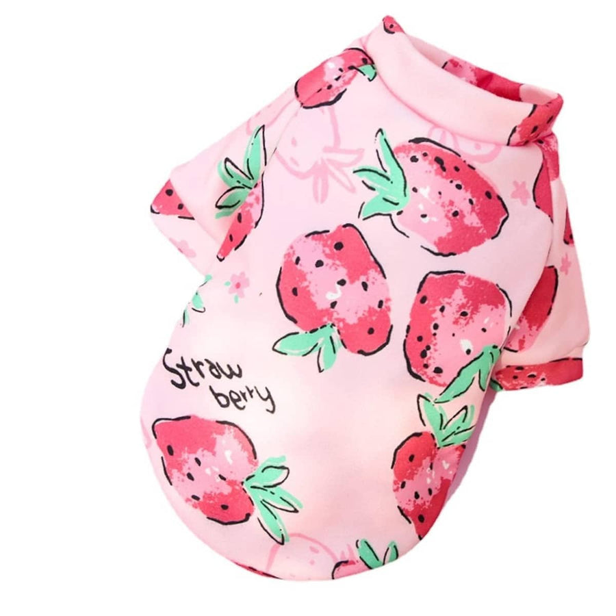 Dog Sweater - Pink Strawberry Print, XS (Chest 30 cm)