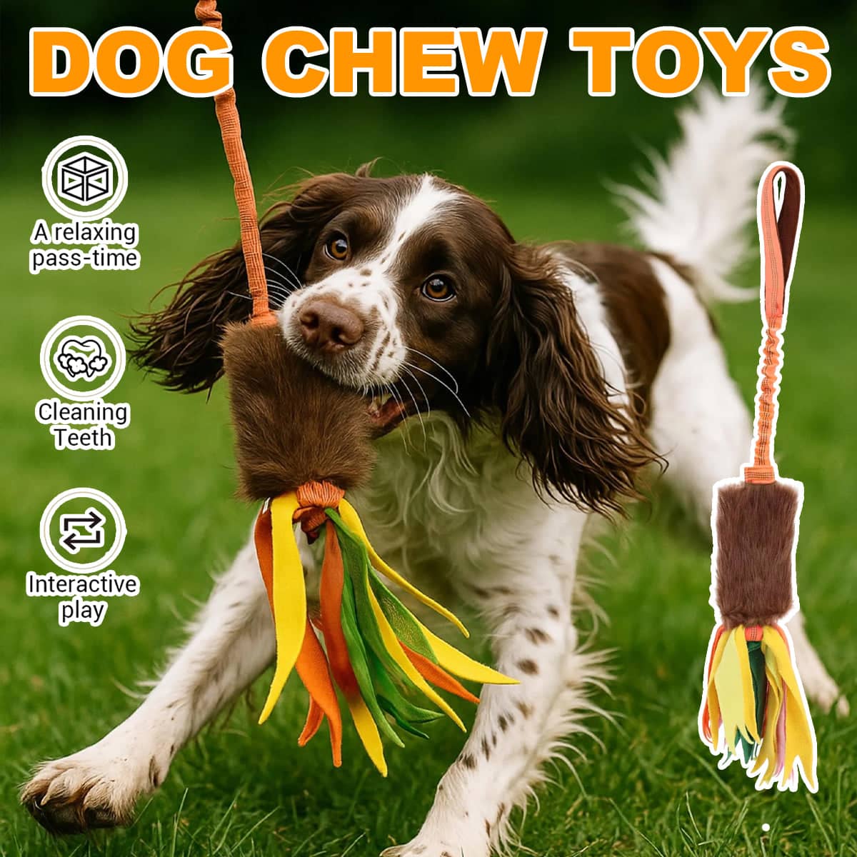 Dog Tug Rope Toy with Bungee Rope and Fleece Handle for Interactive Play