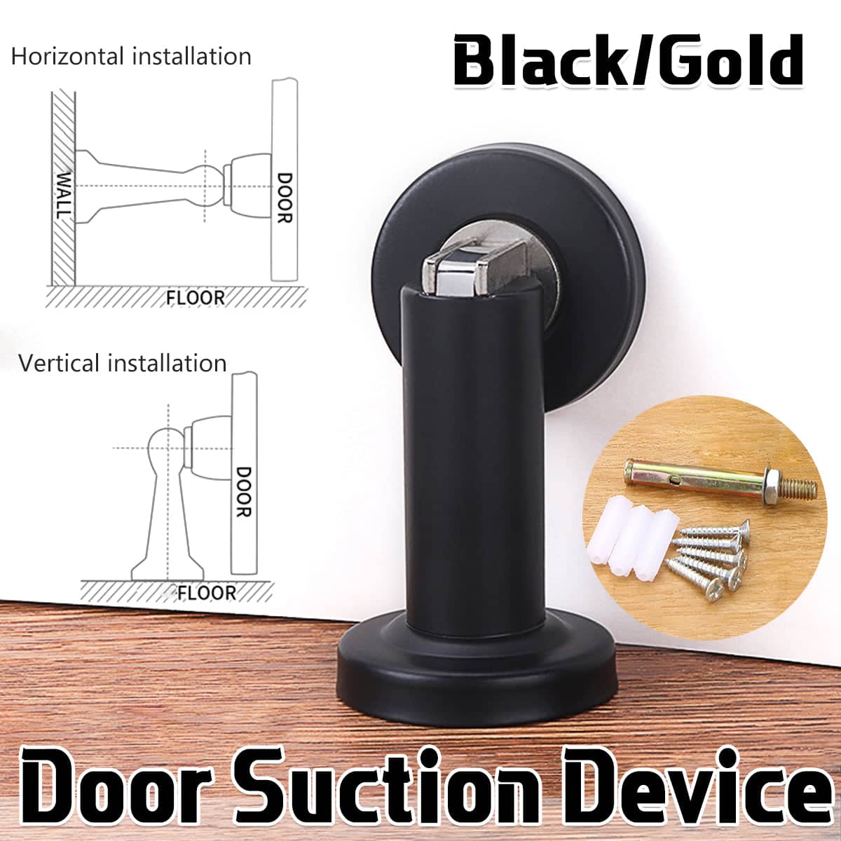 Door Stop Anti Collision Wall Door Retainer Suction Device - Black - view 2