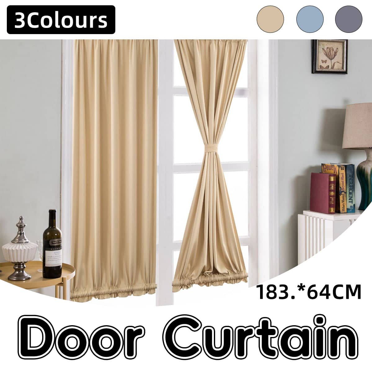 Door Window Curtain for Home Office Bathroom Blackout Durable - Beige, 183 x 64 cm - view 2