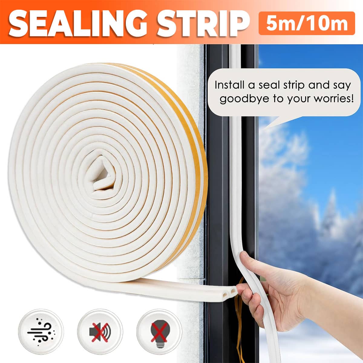 Door Window Sealing Strip 5 m Windproof Soundproof Insect Prevention Durable - White - view 2