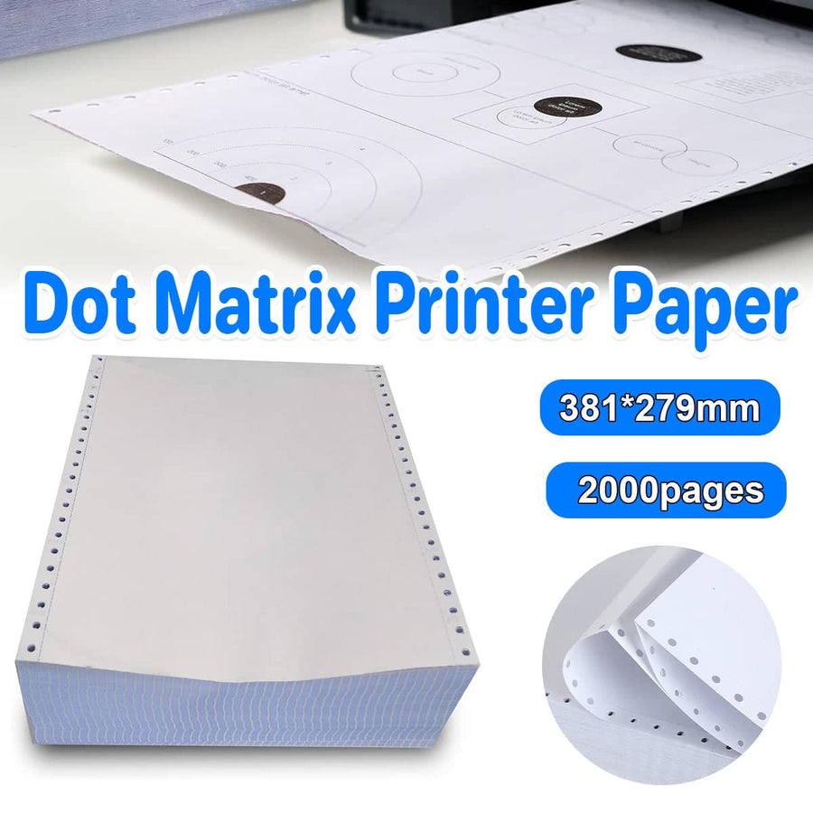 Dot Matrix Printer Paper 2000 Pages, 38.1 cm by 27.9 cm with Perforated Margins