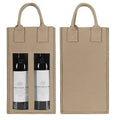 Double Bottle Felt Wine Gift Bags with Clear Windows - Beige, Pack of 5