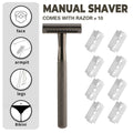 Double Edge Razor with 10 Blades, Manual Wet Shave, Diamond Grip Grey, 10.8 cm Handle