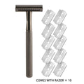 Double Edge Razor with 10 Blades, Manual Wet Shave, Diamond Grip Grey, 10.8 cm Handle - view 2